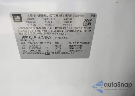 2017 Chevrolet Equinox Premier from USA, damaged, VIN 2GNFLGEK7H6259955